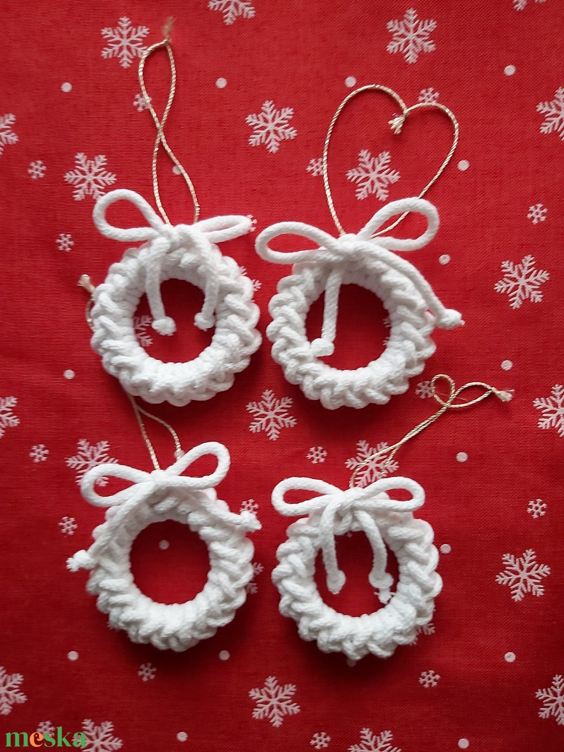 Horgolt karácsonyfadísz fehér színű, 4 db/csomag - karácsony - karácsonyi lakásdekoráció - karácsonyfadíszek - Meska.hu