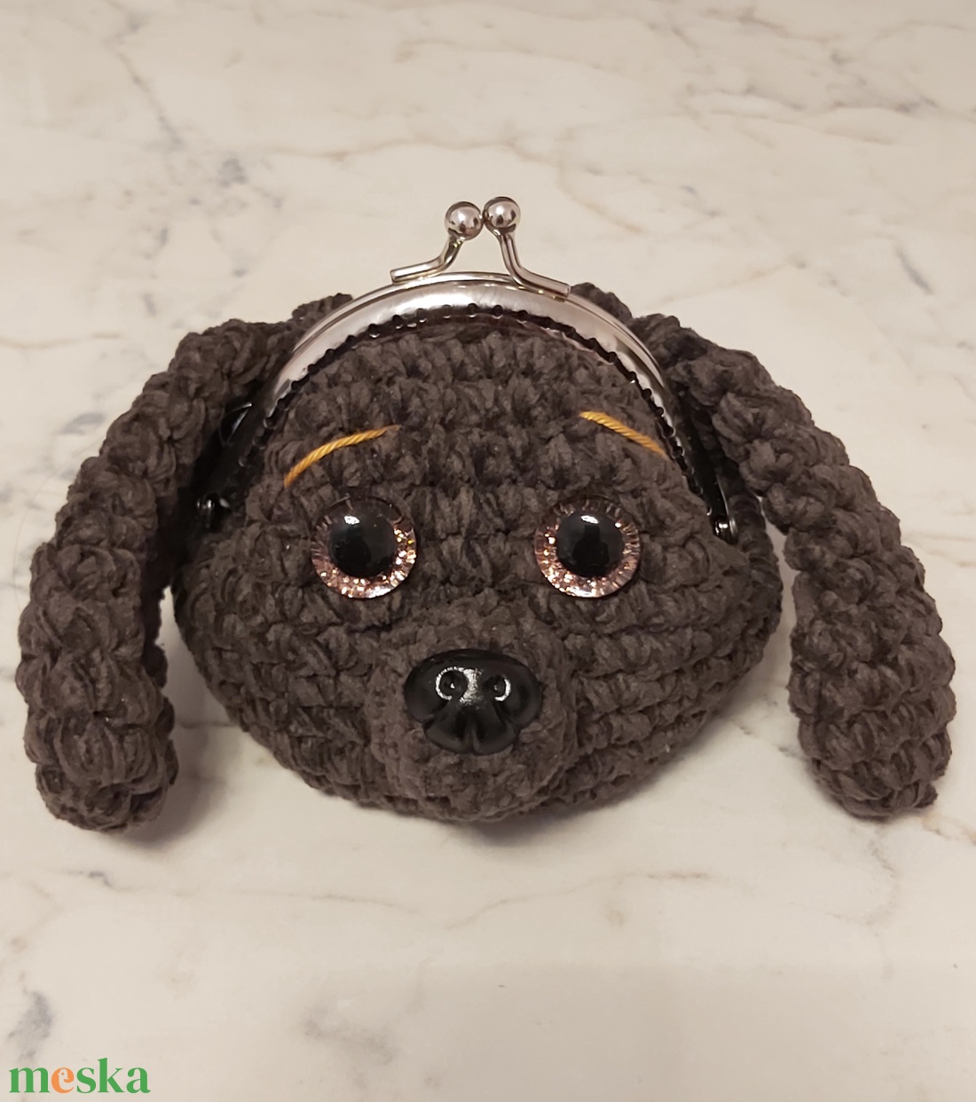 Mini horgolt nagyfülű kutya pénztárca - táska & tok - pénztárca & más tok - aprópénztartó - Meska.hu