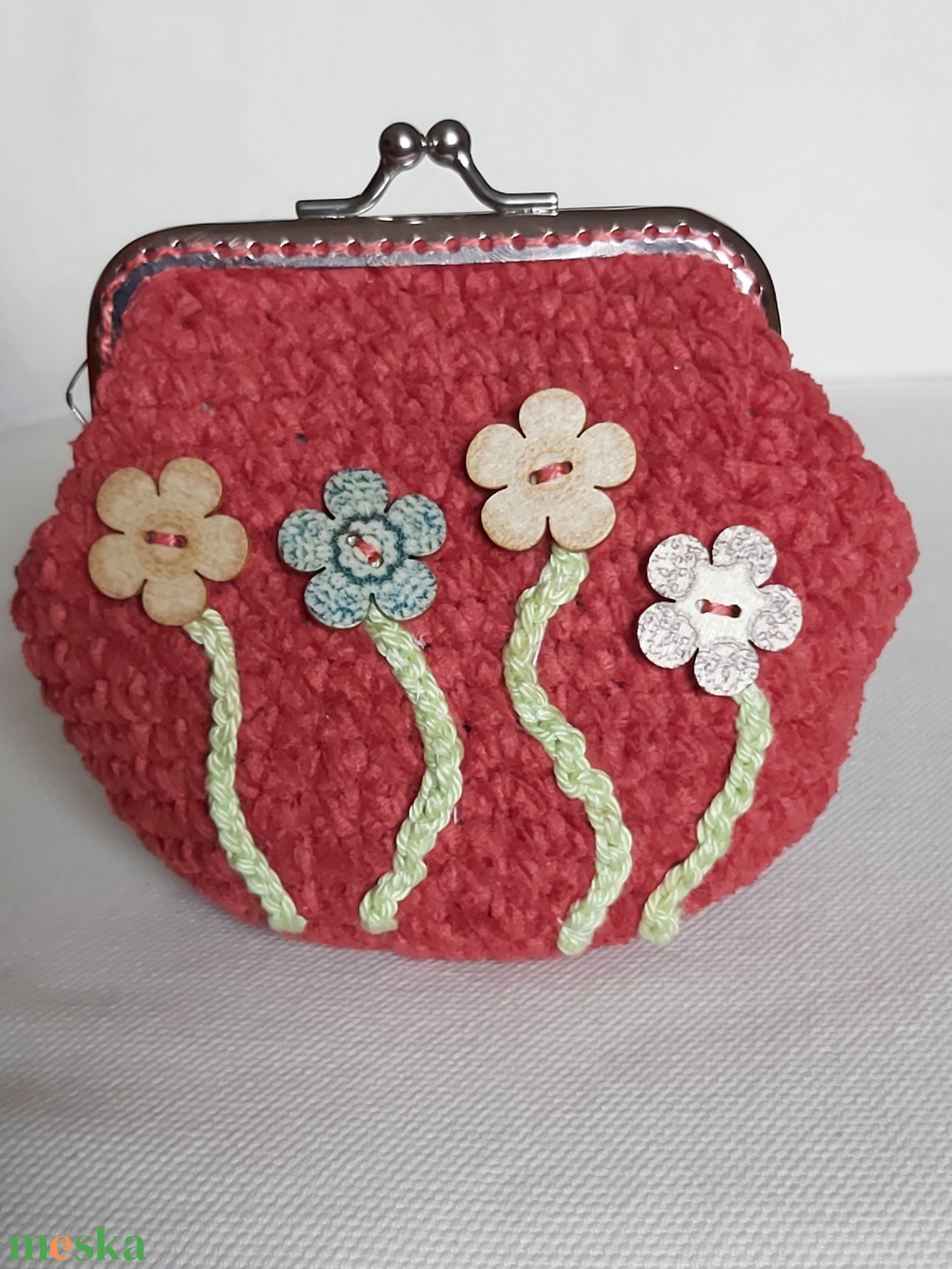 Tégla színű horgolt mini csatos pénztárca - táska & tok - pénztárca & más tok - aprópénztartó - Meska.hu