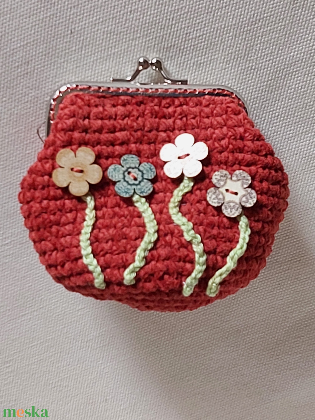 Tégla színű horgolt mini csatos pénztárca - táska & tok - pénztárca & más tok - aprópénztartó - Meska.hu