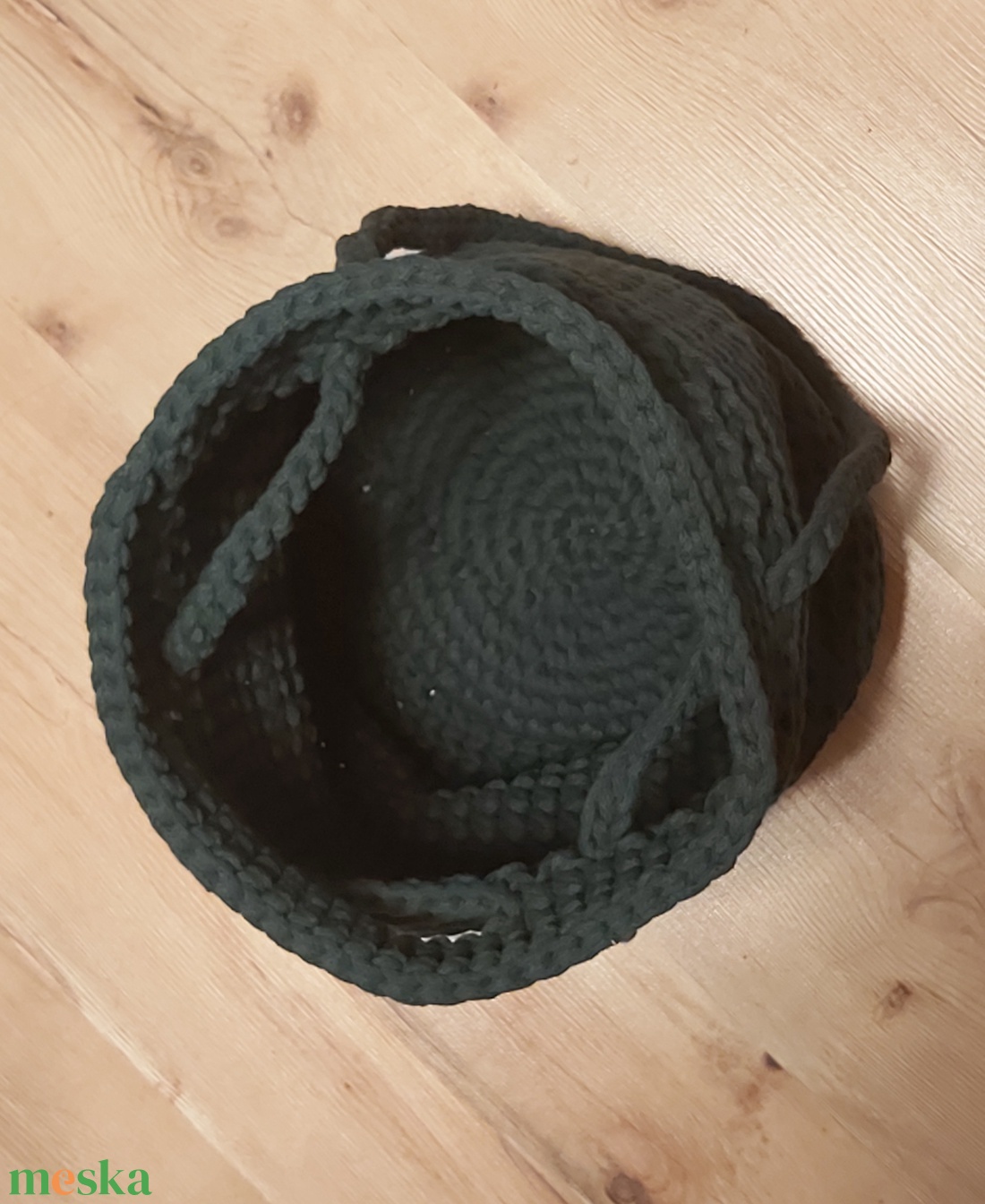 Horgolt sötétzöld színű táska zsinórfonalból - táska & tok - kézitáska & válltáska - válltáska - Meska.hu