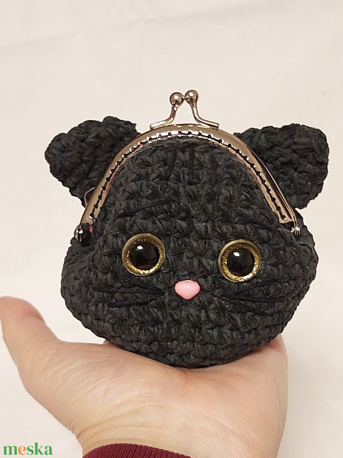 Mini horgolt cica pénztárca - táska & tok - pénztárca & más tok - aprópénztartó - Meska.hu