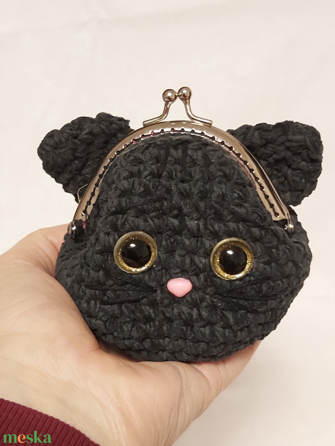 Mini horgolt cica pénztárca - táska & tok - pénztárca & más tok - aprópénztartó - Meska.hu