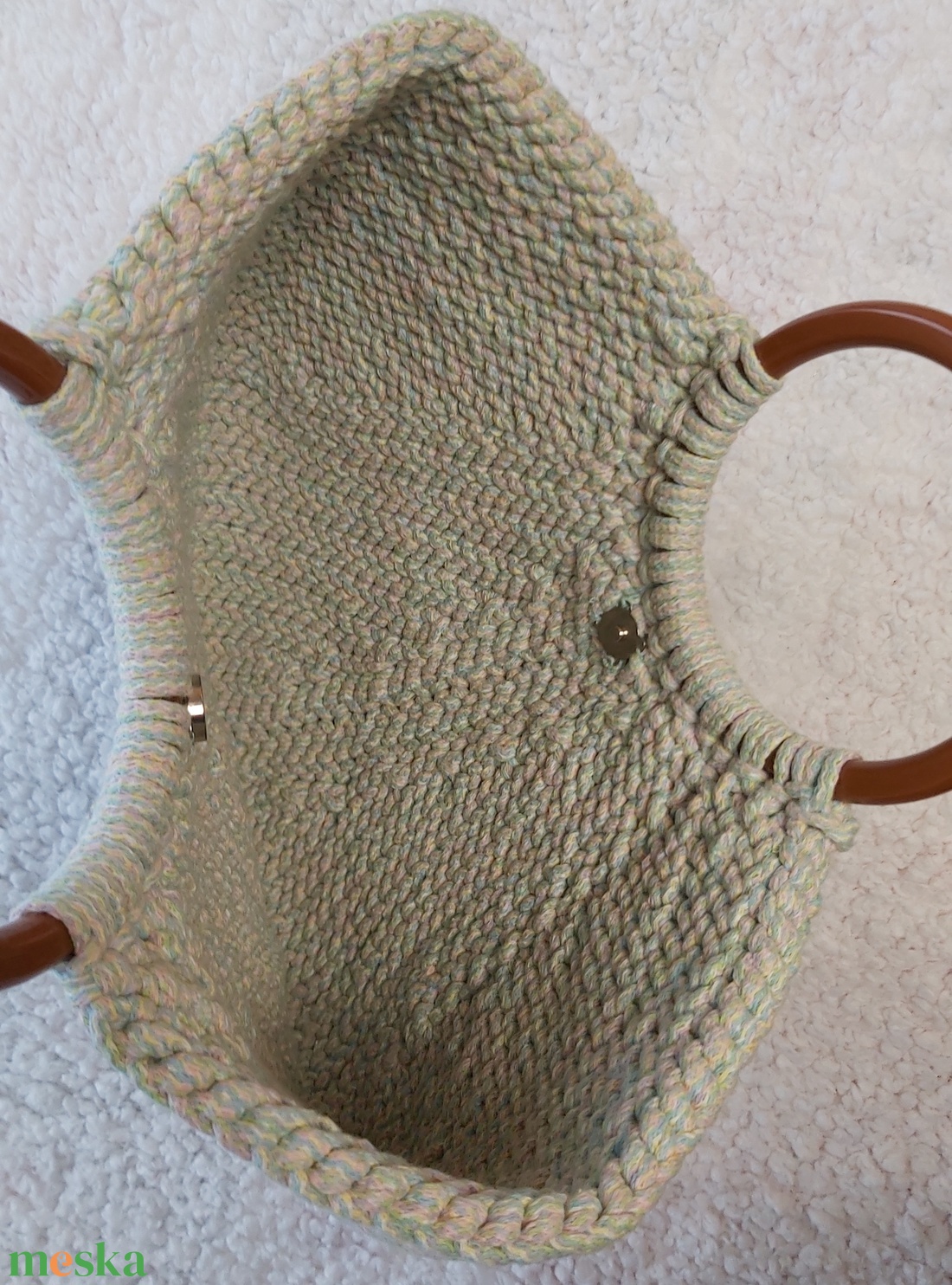Horgolt kosártáska zsinórfonalból multikolor pastel színben - táska & tok - kosár - Meska.hu