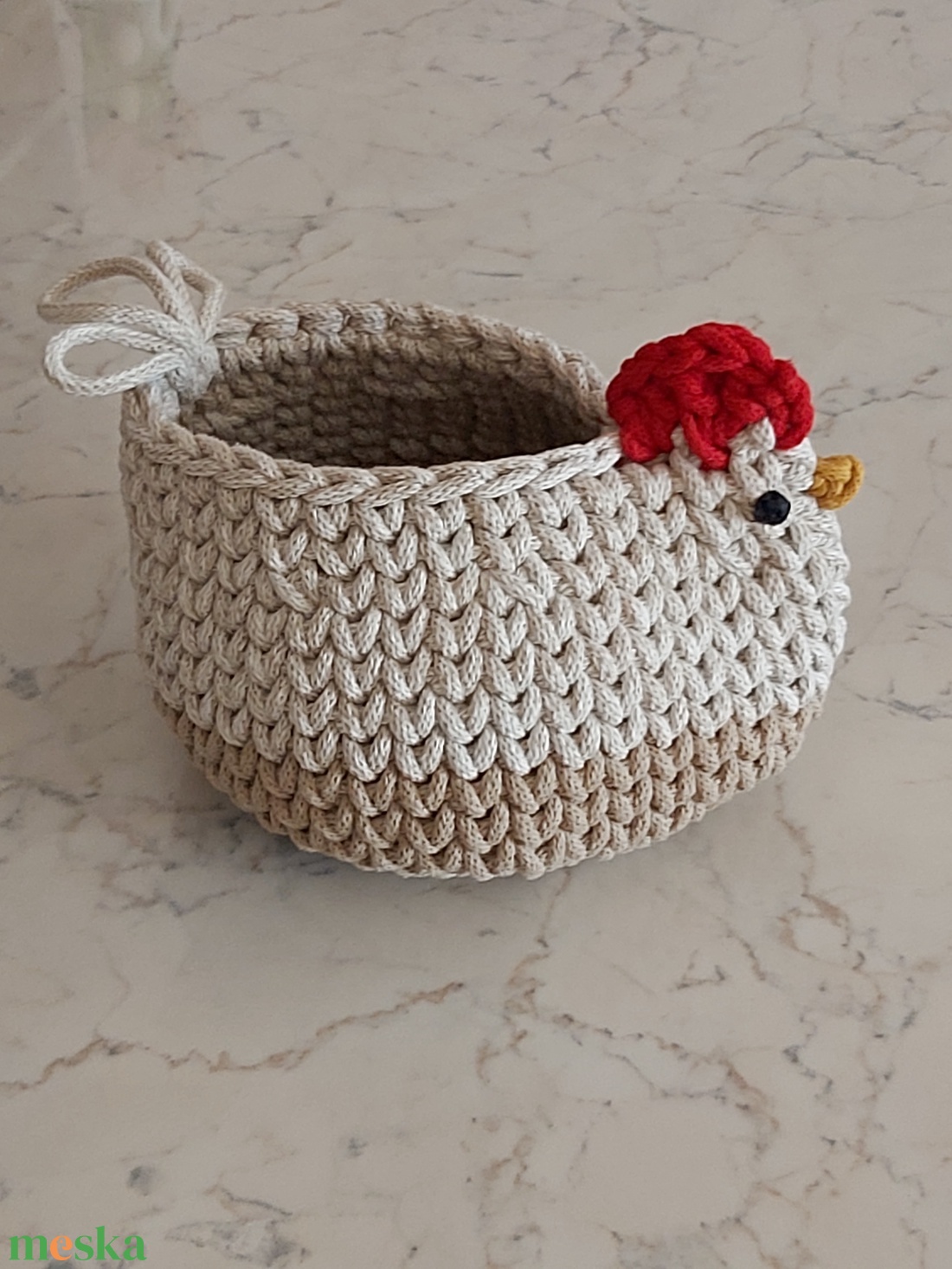 Horgolt tyúkocska kosár - otthon & életmód - dekoráció - asztal és polc dekoráció - dekorációs tál, tartó - Meska.hu