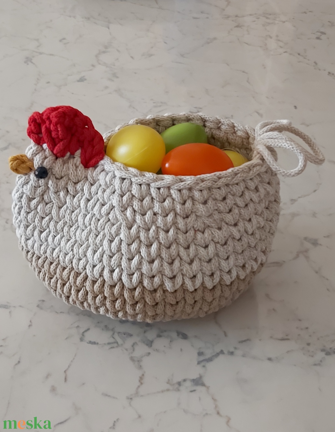 Horgolt tyúkocska kosár - otthon & életmód - dekoráció - asztal és polc dekoráció - dekorációs tál, tartó - Meska.hu