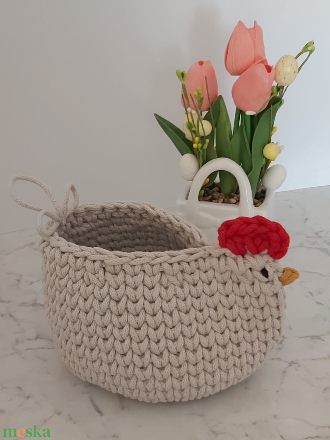 Horgolt tyúkocska kosár M méretben - otthon & életmód - dekoráció - asztal és polc dekoráció - dekorációs tál, tartó - Meska.hu