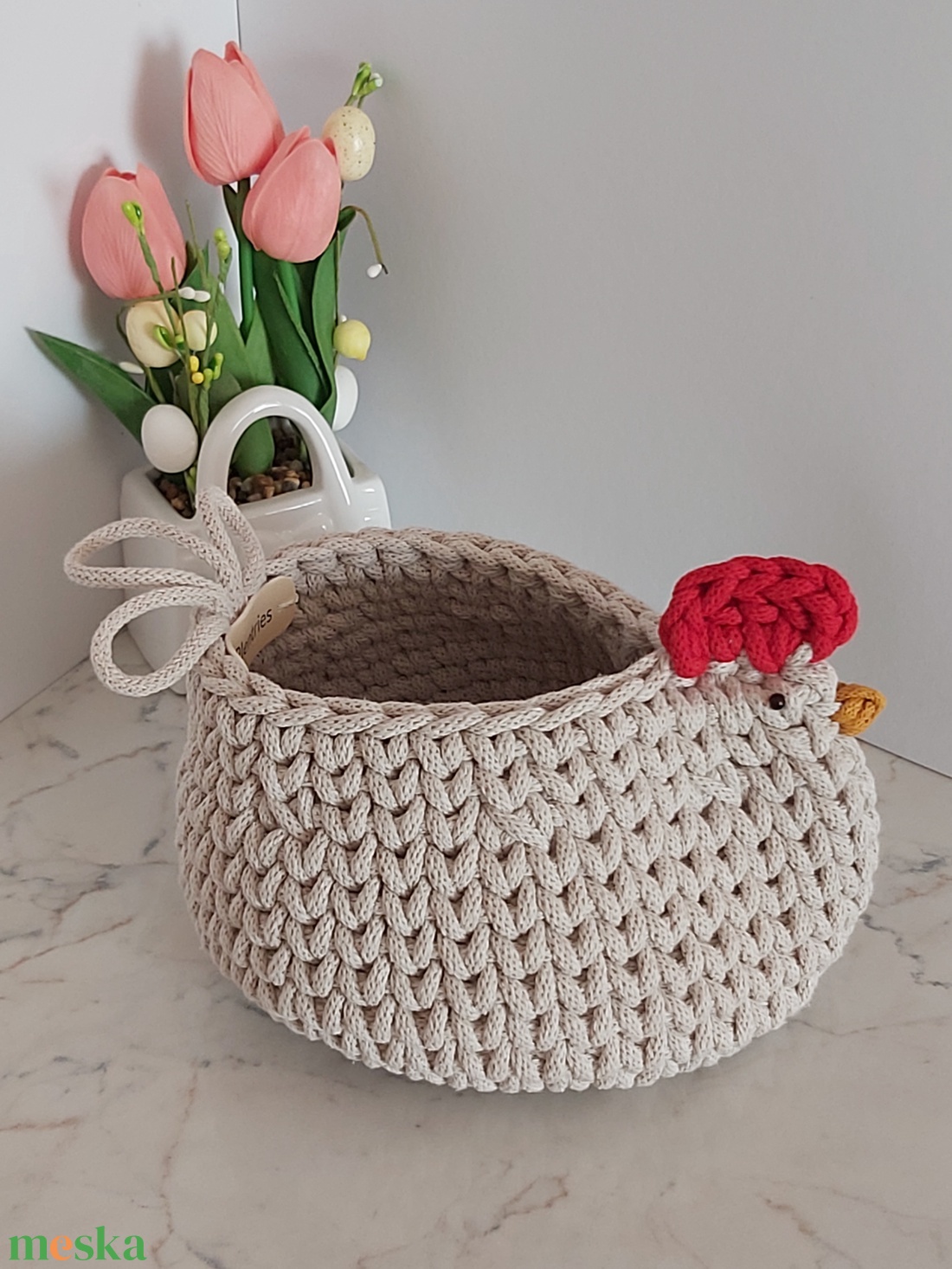 Horgolt tyúkocska kosár - otthon & életmód - dekoráció - asztal és polc dekoráció - dekorációs tál, tartó - Meska.hu