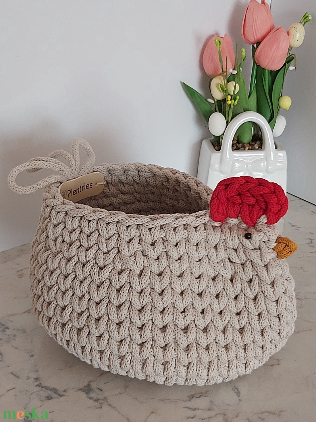 Horgolt tyúkocska kosár - otthon & életmód - dekoráció - asztal és polc dekoráció - dekorációs tál, tartó - Meska.hu