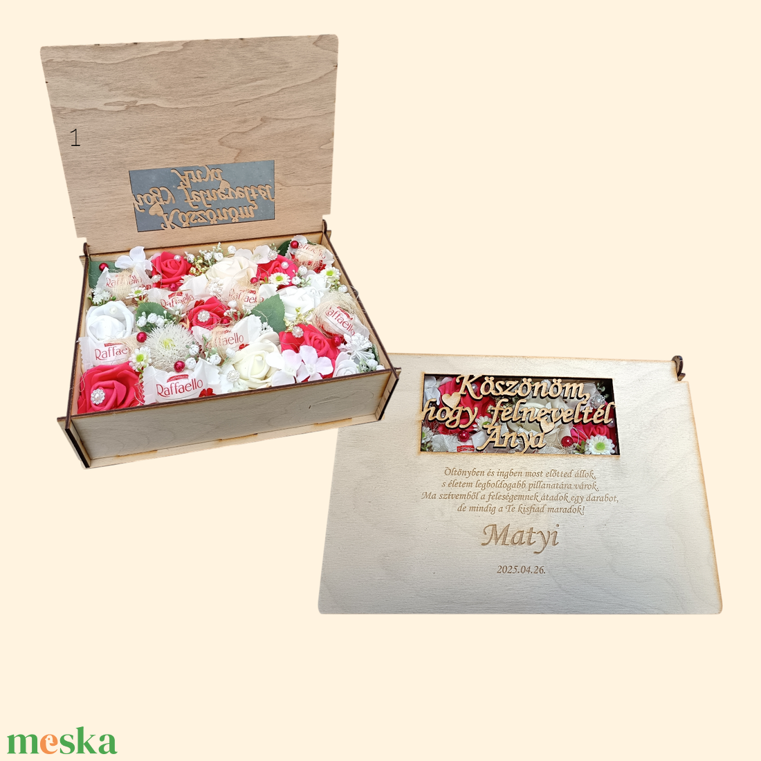 Szülőköszöntő ajándék esküvőre � egyedi gravírozott fa doboz virággal és csokoládéval (PLSZ1505) - esküvő - emlék & ajándék - szülőköszöntő ajándék - Meska.hu