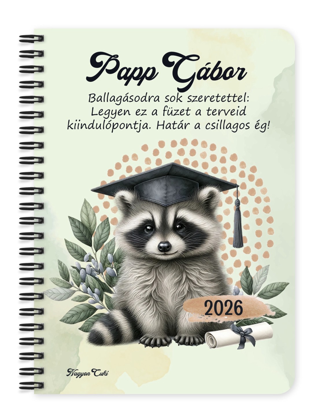 Személyre szabható - 2026 Ballagás - Mosómedve mintás füzet - otthon & életmód - papír, írószer - jegyzetfüzet & napló - Meska.hu