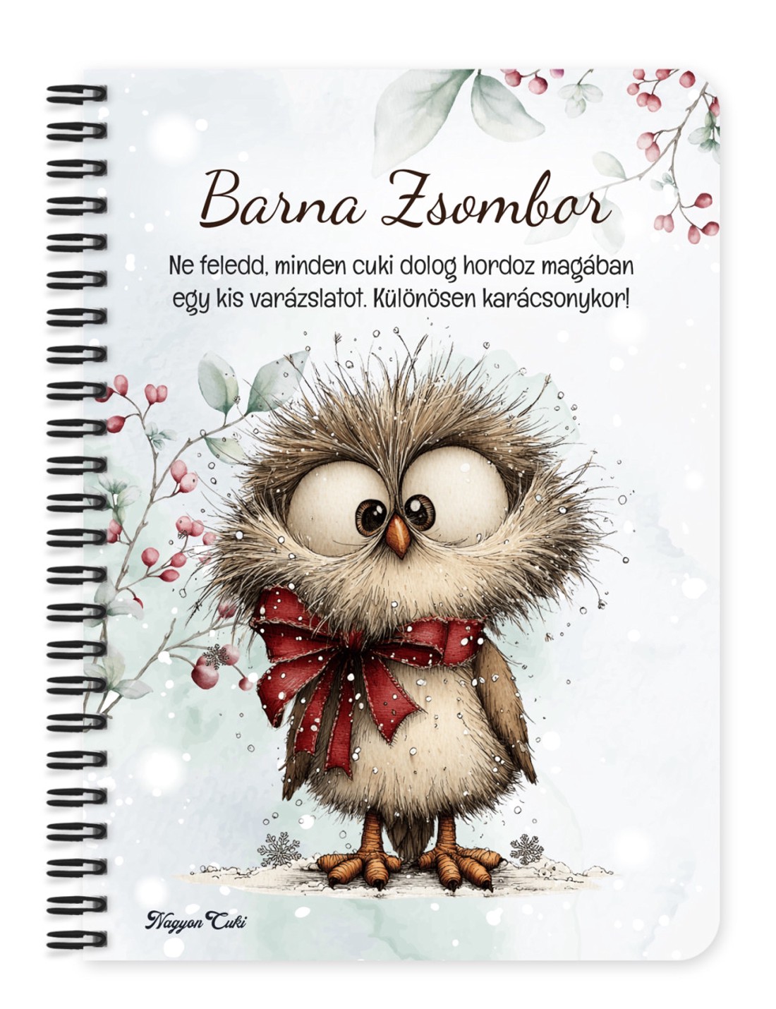 Személyre szabható - Cuki téli bagoly masnival mintás A6-os füzet - otthon & életmód - papír, írószer - jegyzetfüzet & napló - Meska.hu