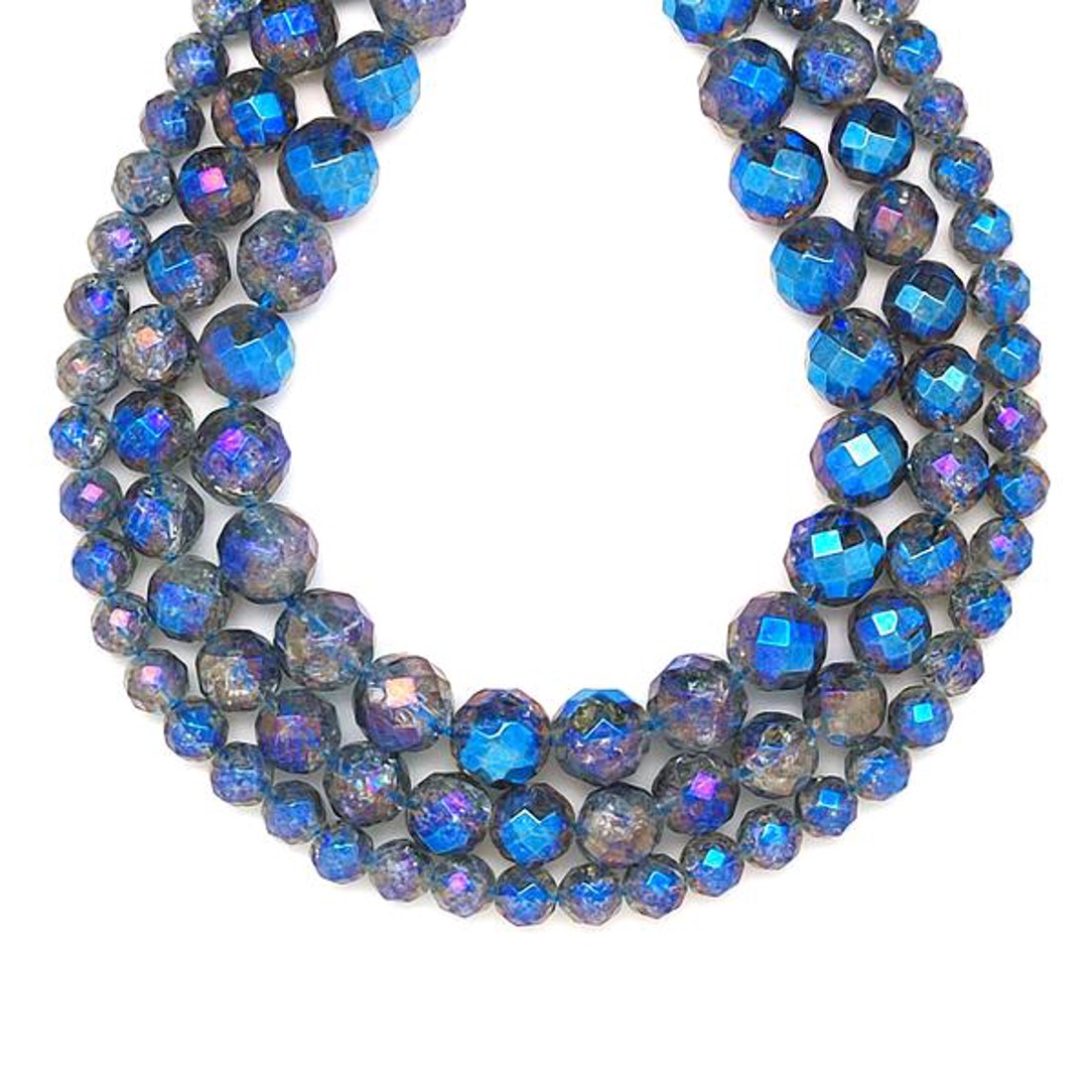 Aura kvarc 4szög faz ropp kék szivárv golyó 8-9mm  ékszerkészítő alapanyag (füzér) - kellékek & szerszámok - ásvány alapanyag - ásványfüzér - Meska.hu