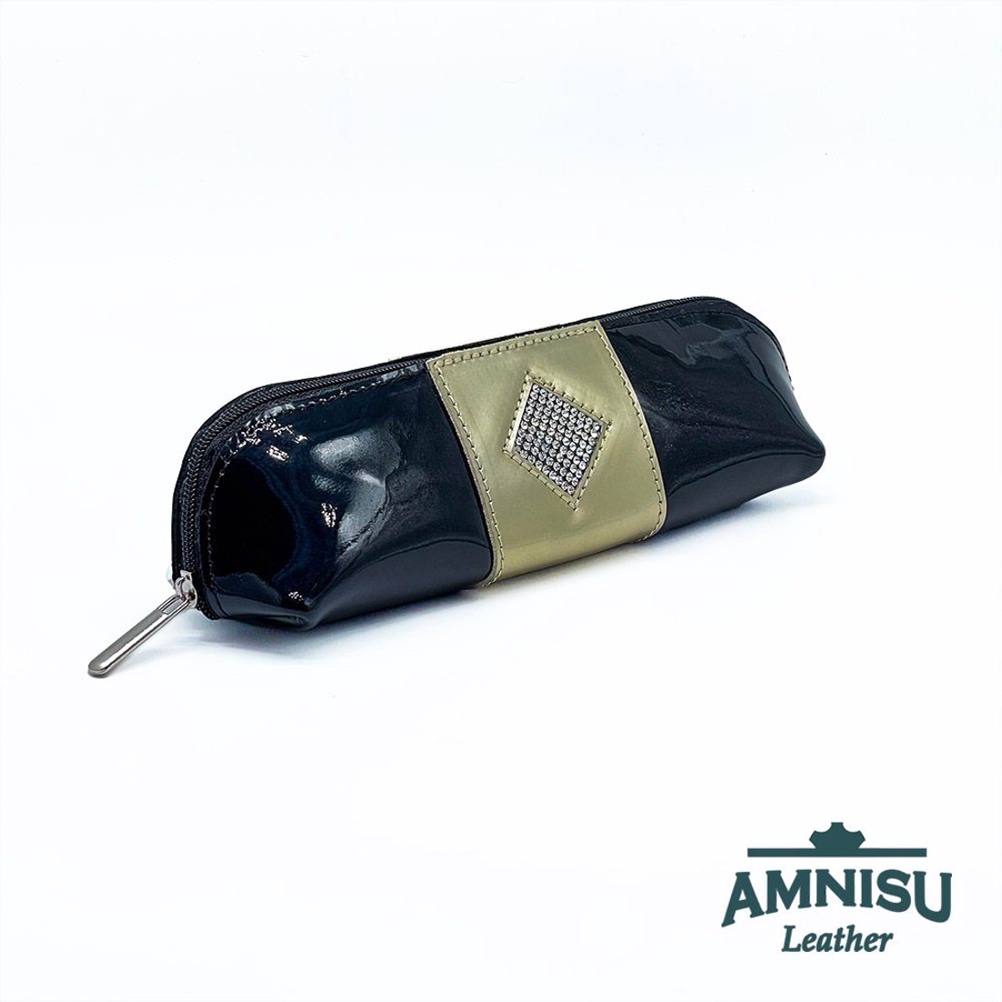 Fekete lakk - arany lakk rombusz swarovski köves bőr neszeszer / tolltartó L8002-2008 - táska & tok - neszesszer - Meska.hu