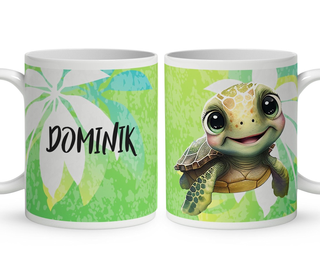 Névvel kérhető - Pálmafás cuki teknős mintás bögre - otthon & életmód - konyhafelszerelés, tálalás - tálalás - bögre & csésze - Meska.hu