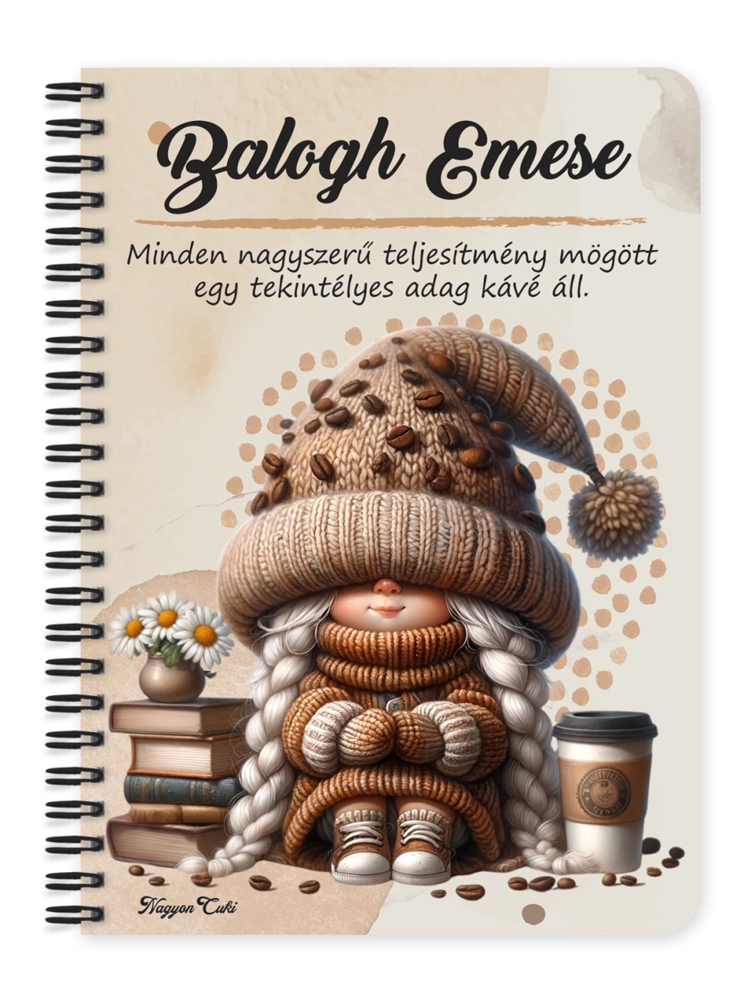Személyre szabható - Könyvmoly kávés manó lány mintás A5-ös füzet - otthon & életmód - papír, írószer - jegyzetfüzet & napló - Meska.hu