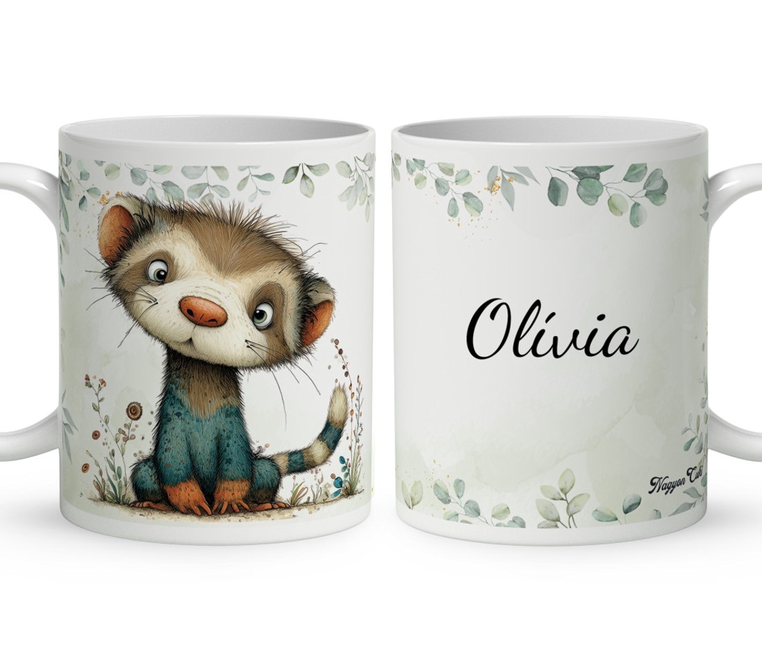 Névvel kérhető - Játékos felfedező, a vadászgörény mintás bögre - otthon & életmód - konyhafelszerelés, tálalás - tálalás - bögre & csésze - Meska.hu