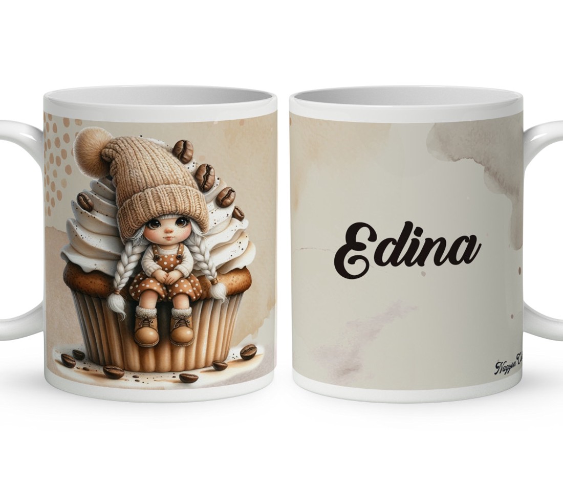 Névvel kérhető - Muffin kávés manó lány mintás bögre - otthon & életmód - konyhafelszerelés, tálalás - tálalás - bögre & csésze - Meska.hu