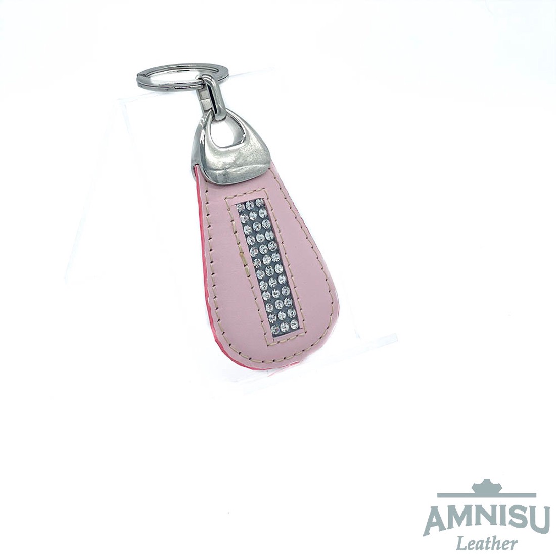Rózsaszín csepp alakú swarovski köves bőr kulcstartó H4020 - táska & tok - kulcstartó & táskadísz - kulcstartó - Meska.hu