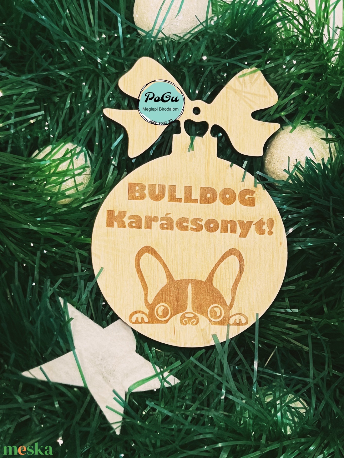 Francia bulldog karácsonyfa dísz - karácsony - karácsonyi lakásdekoráció - karácsonyfadíszek - Meska.hu