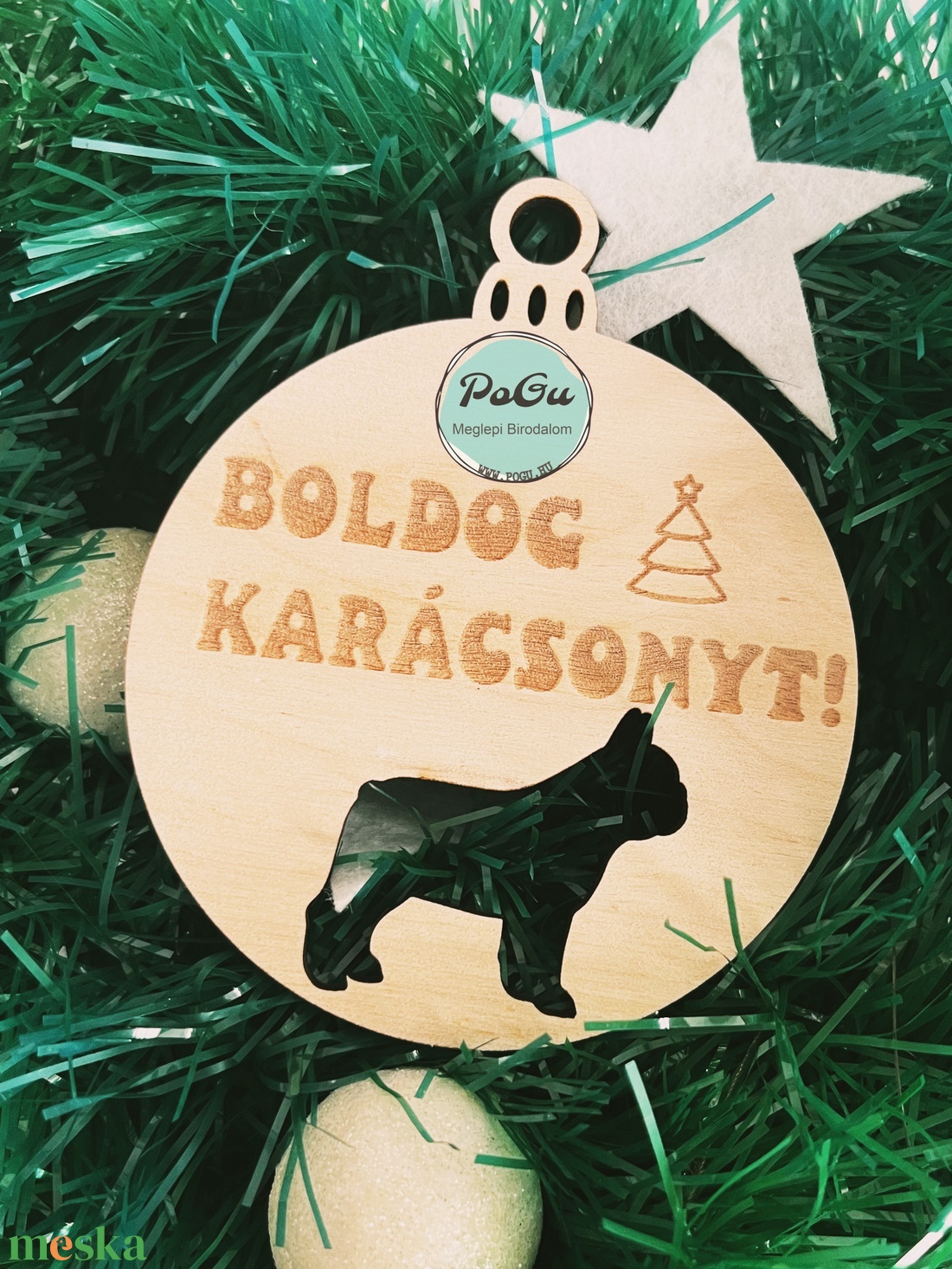 Francia bulldog karácsonyfa dísz - karácsony - karácsonyi lakásdekoráció - karácsonyfadíszek - Meska.hu