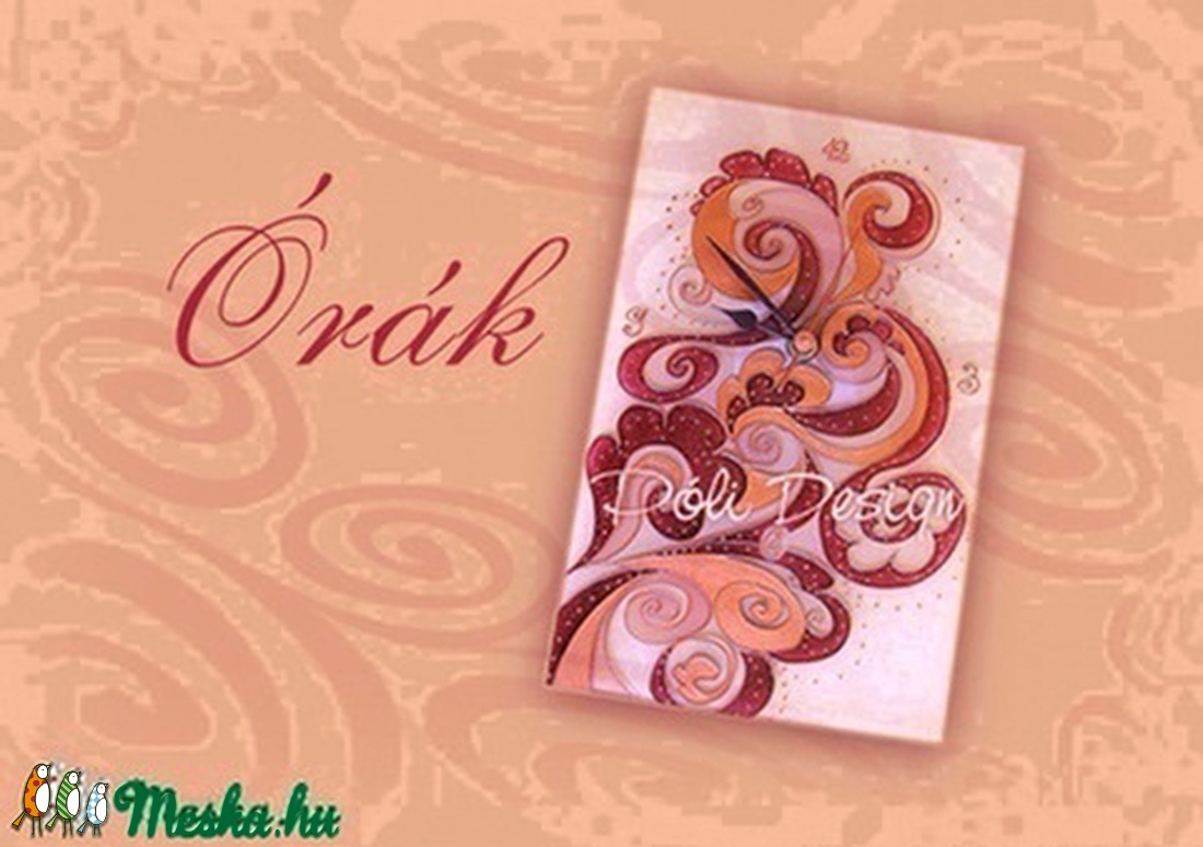 Óra - kunkori festett üveg falióra, piros - - Meska.hu Óra - kunkori festett üveg falióra, piros - - Meska.hu