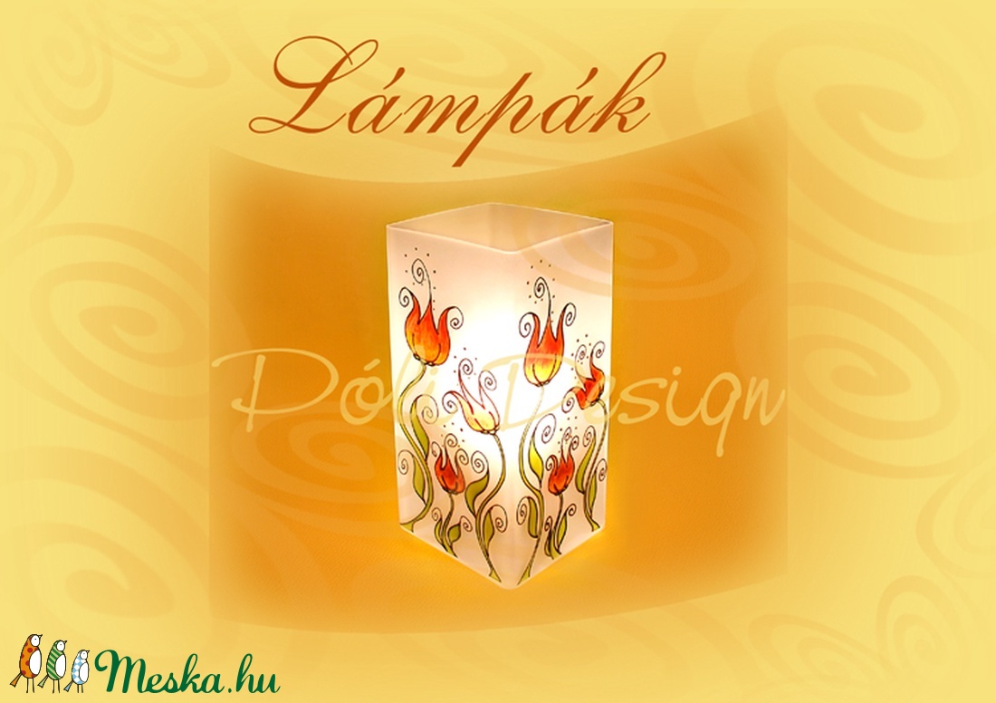 Lámpa - festett üveg asztali lámpa, tulipános - - Meska.hu Lámpa - festett üveg asztali lámpa, tulipános - - Meska.hu