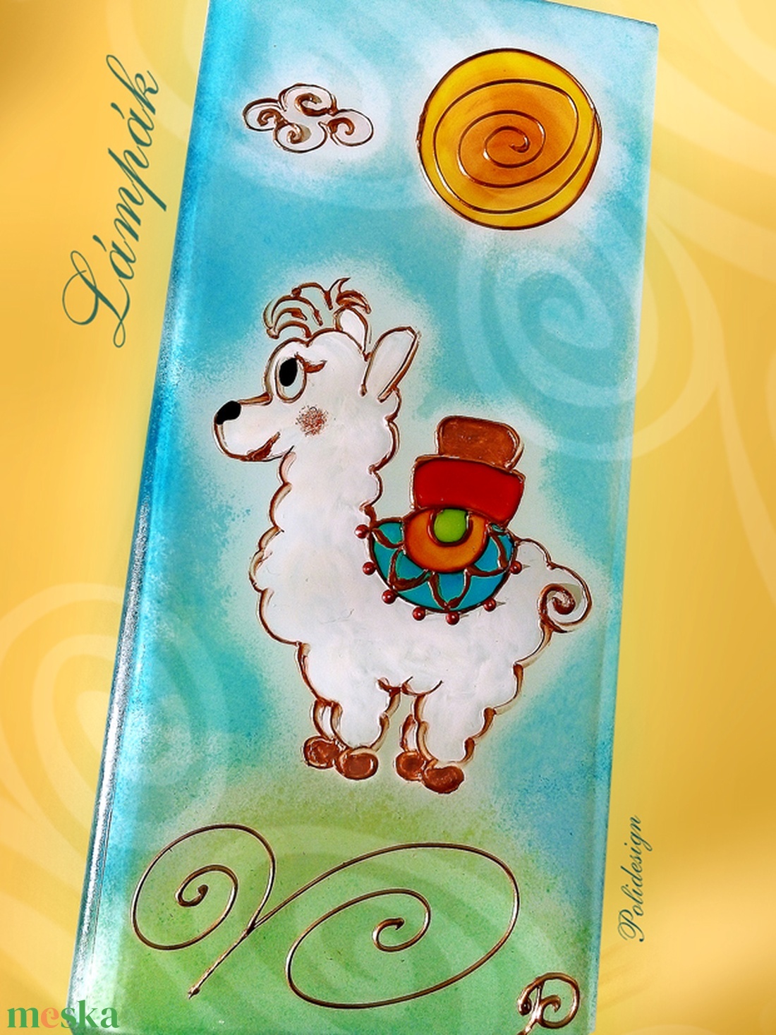 Láma lámpa - festett üveg elektromos asztali lámpa  - otthon & életmód - lámpa - asztali lámpa - Meska.hu