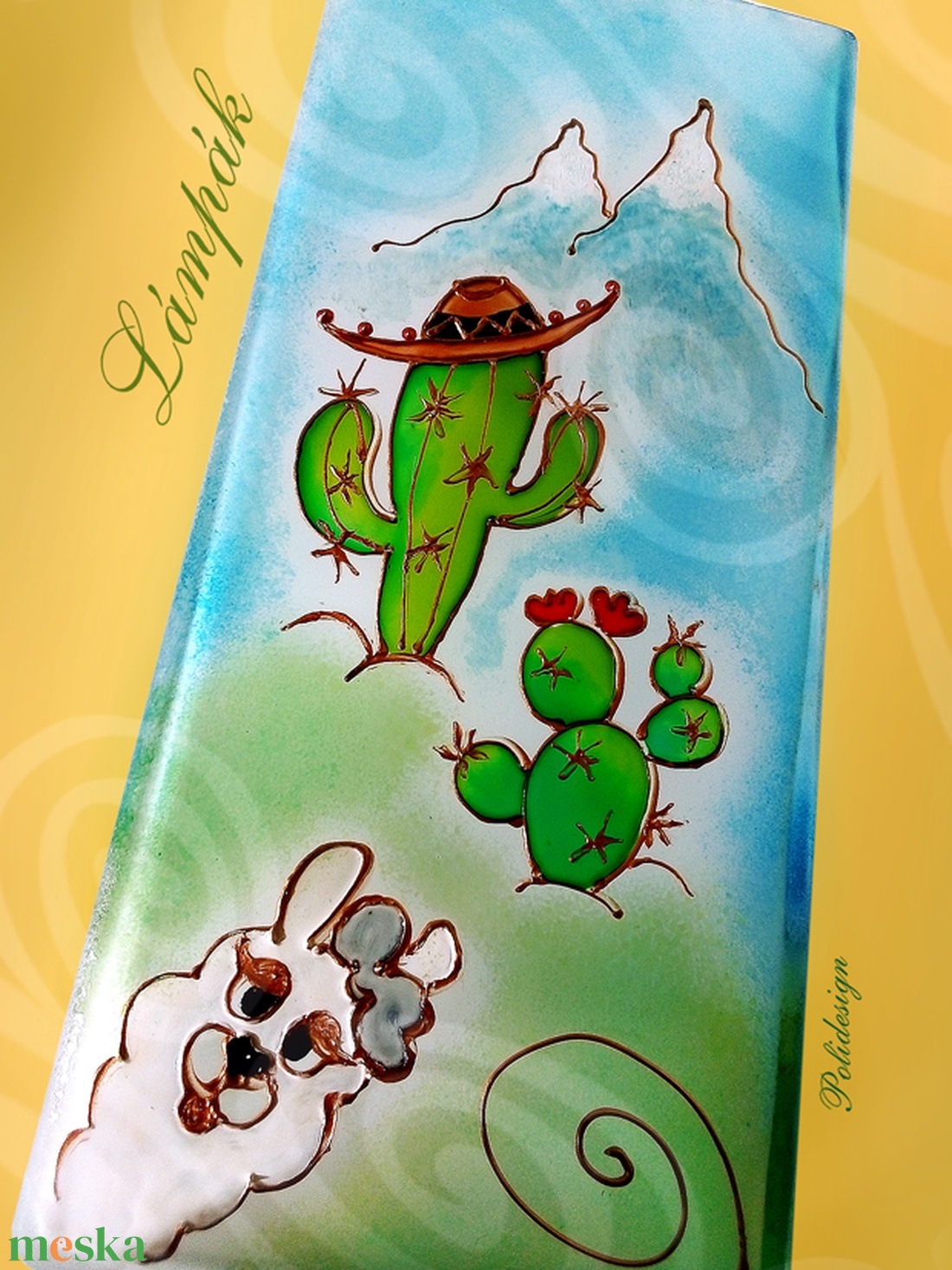 Láma lámpa - festett üveg elektromos asztali lámpa  - otthon & életmód - lámpa - asztali lámpa - Meska.hu