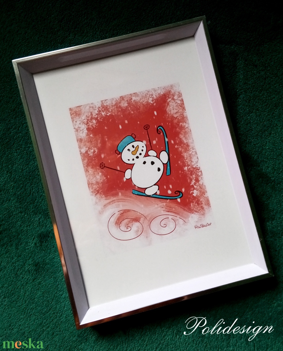 Kép keret nélkül - Hóember - karácsony - karácsonyi ajándékozás - karácsonyi képeslap, üdvözlőlap, ajándékkísérő - Meska.hu