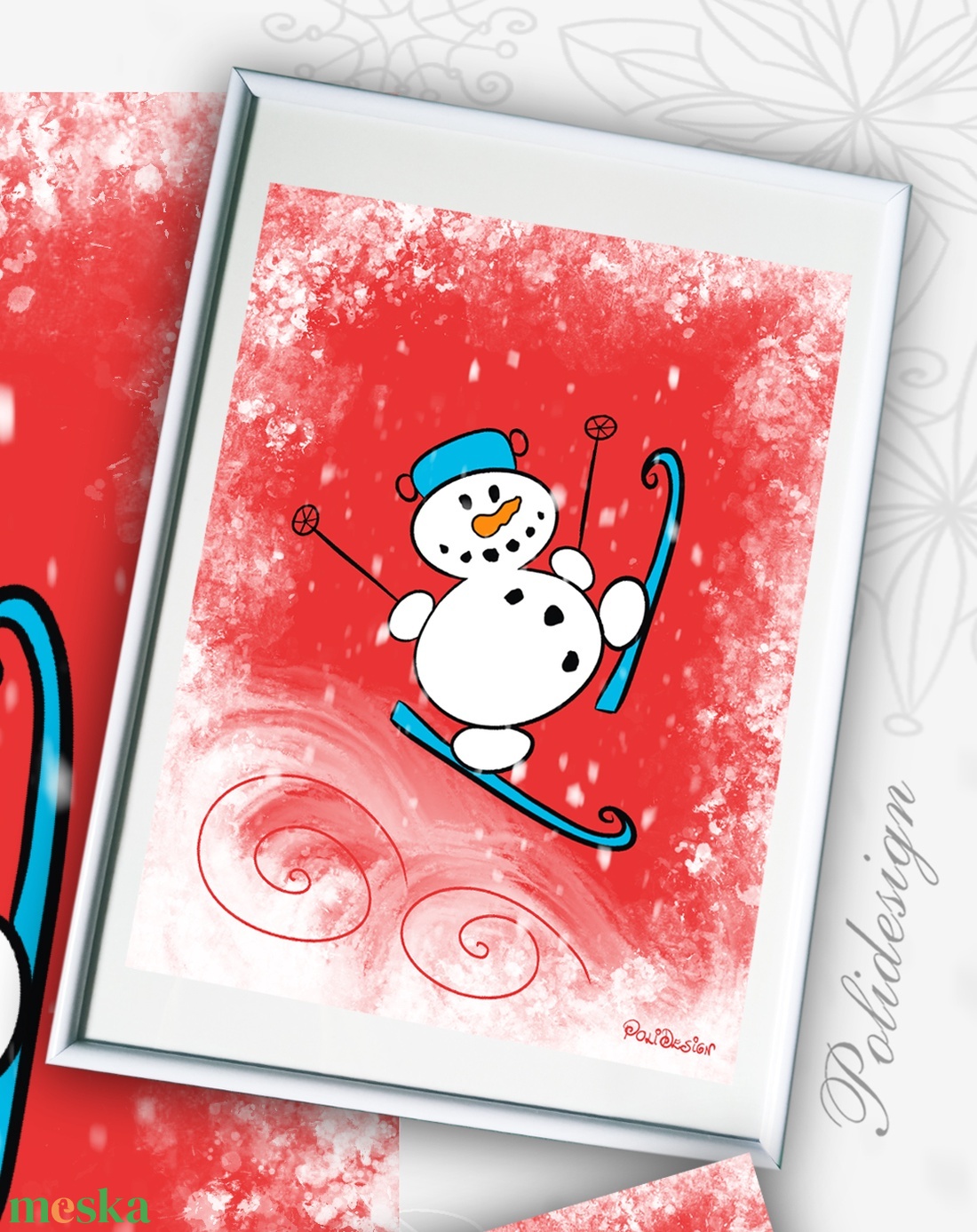 Kép keret nélkül - Hóember - karácsony - karácsonyi ajándékozás - karácsonyi képeslap, üdvözlőlap, ajándékkísérő - Meska.hu