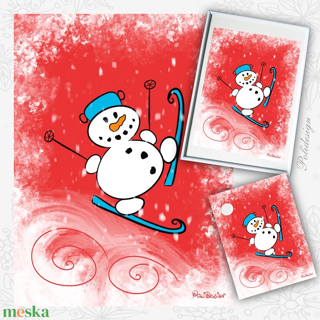 Kép keret nélkül - Hóember - karácsony - karácsonyi ajándékozás - karácsonyi képeslap, üdvözlőlap, ajándékkísérő - Meska.hu