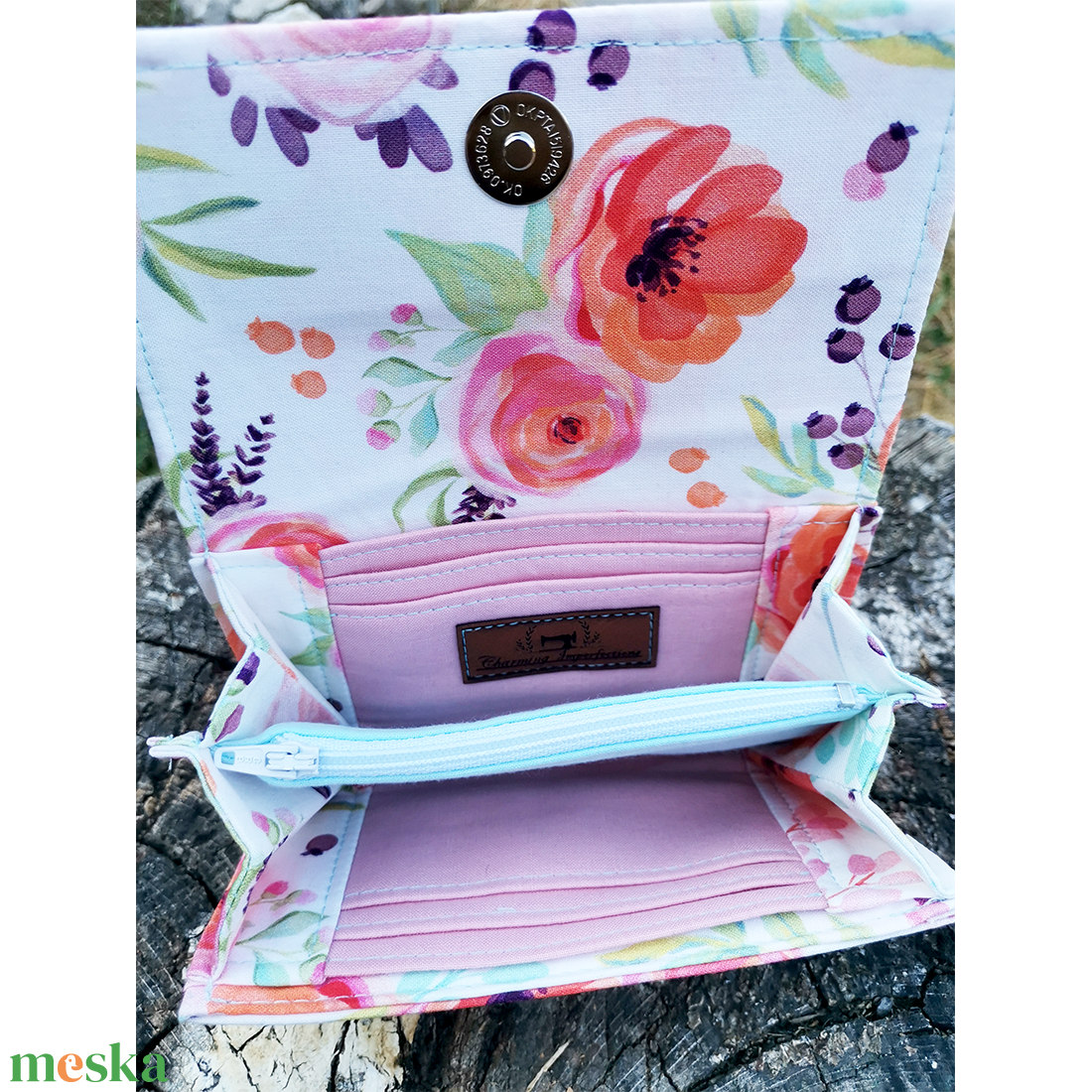 Kompakt pénztárca � akvarell virágokkal - táska & tok - pénztárca & más tok - pénztárca - női pénztárca - Meska.hu