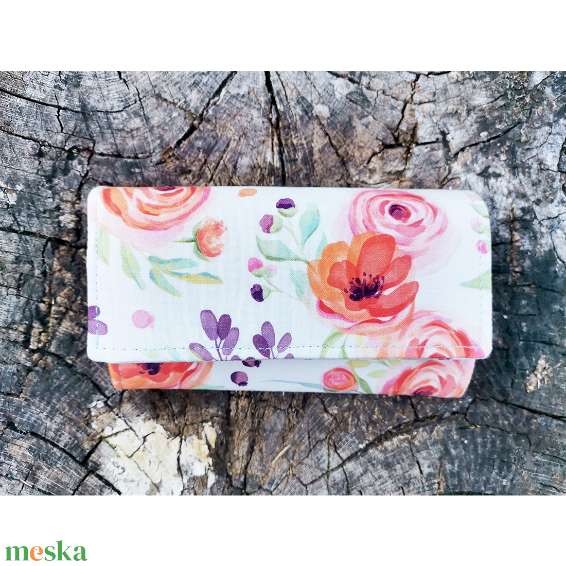 Kompakt pénztárca � akvarell virágokkal - táska & tok - pénztárca & más tok - pénztárca - női pénztárca - Meska.hu