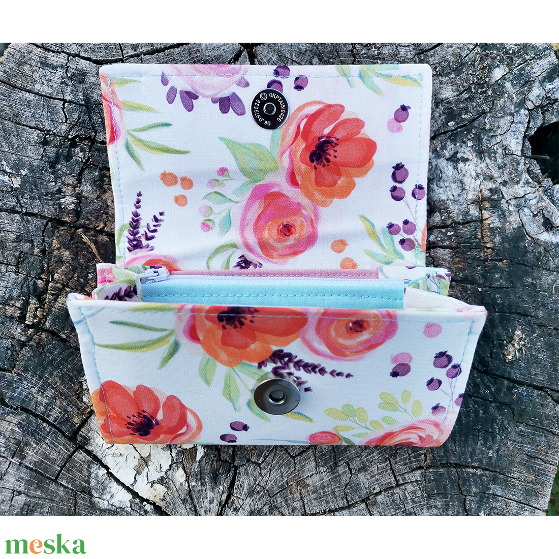 Kompakt pénztárca � akvarell virágokkal - táska & tok - pénztárca & más tok - pénztárca - női pénztárca - Meska.hu