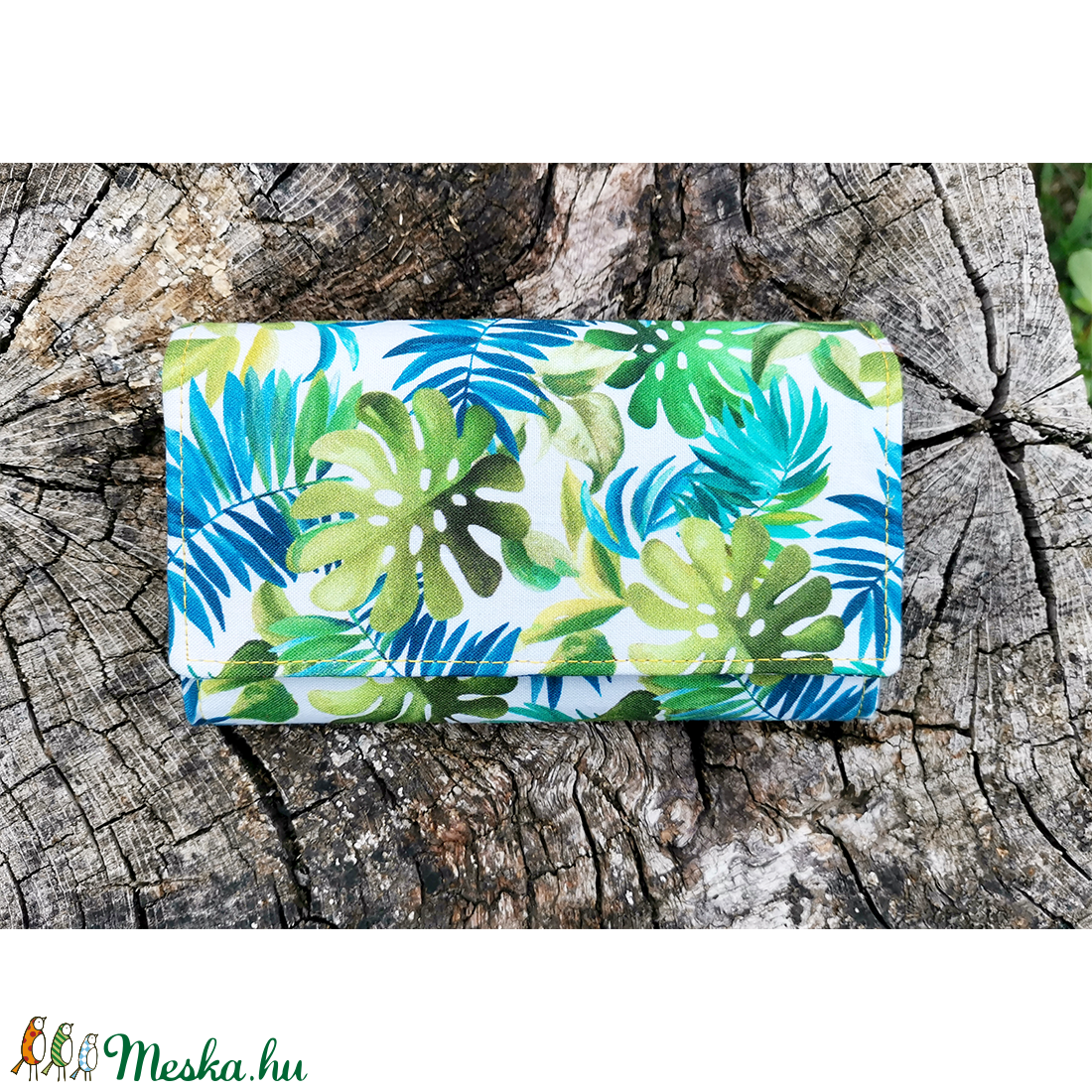 Kompakt pénztárca � könnyezőpálma (monstera) levelekkel - táska & tok - pénztárca & más tok - pénztárca - női pénztárca - Meska.hu