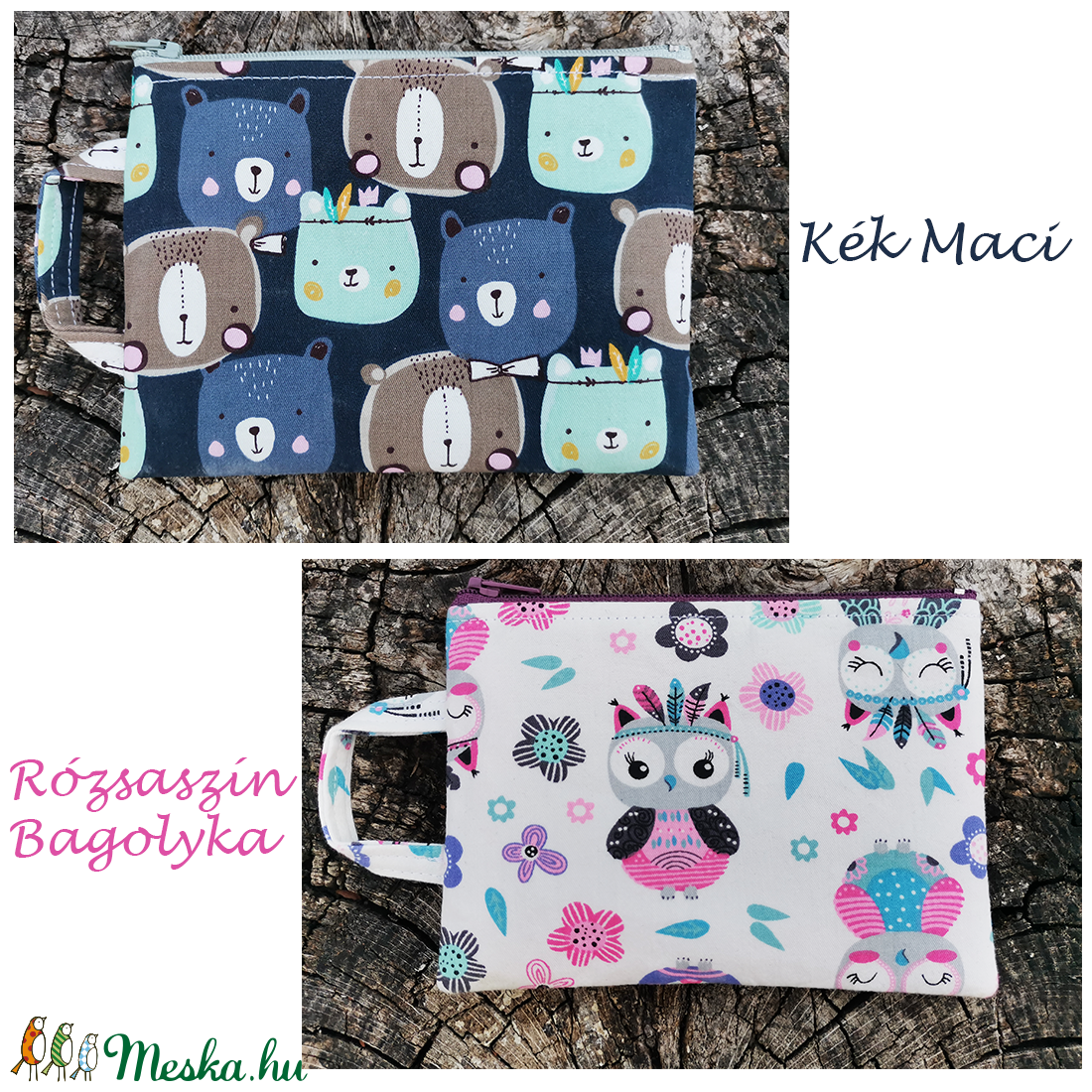 Mini táska � kék macik es rózsaszín baglyok - játék & sport - ovis felszerelés - egyéb ovis kiegészítő - Meska.hu
