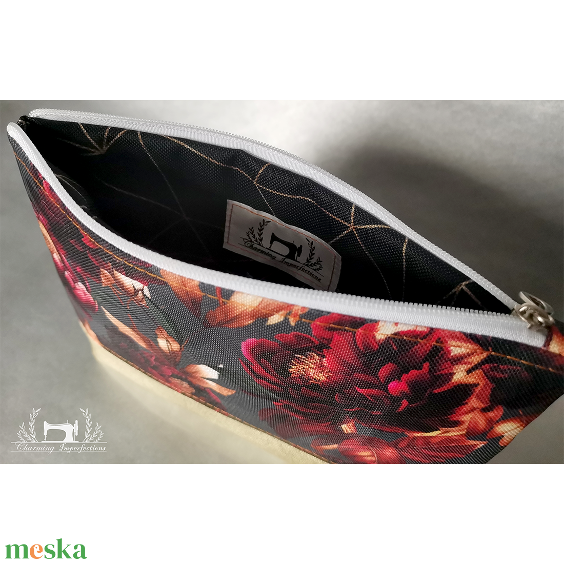 Tűz bazsarózsa - lapos neszeszer / pipere táska - táska & tok - neszesszer - Meska.hu