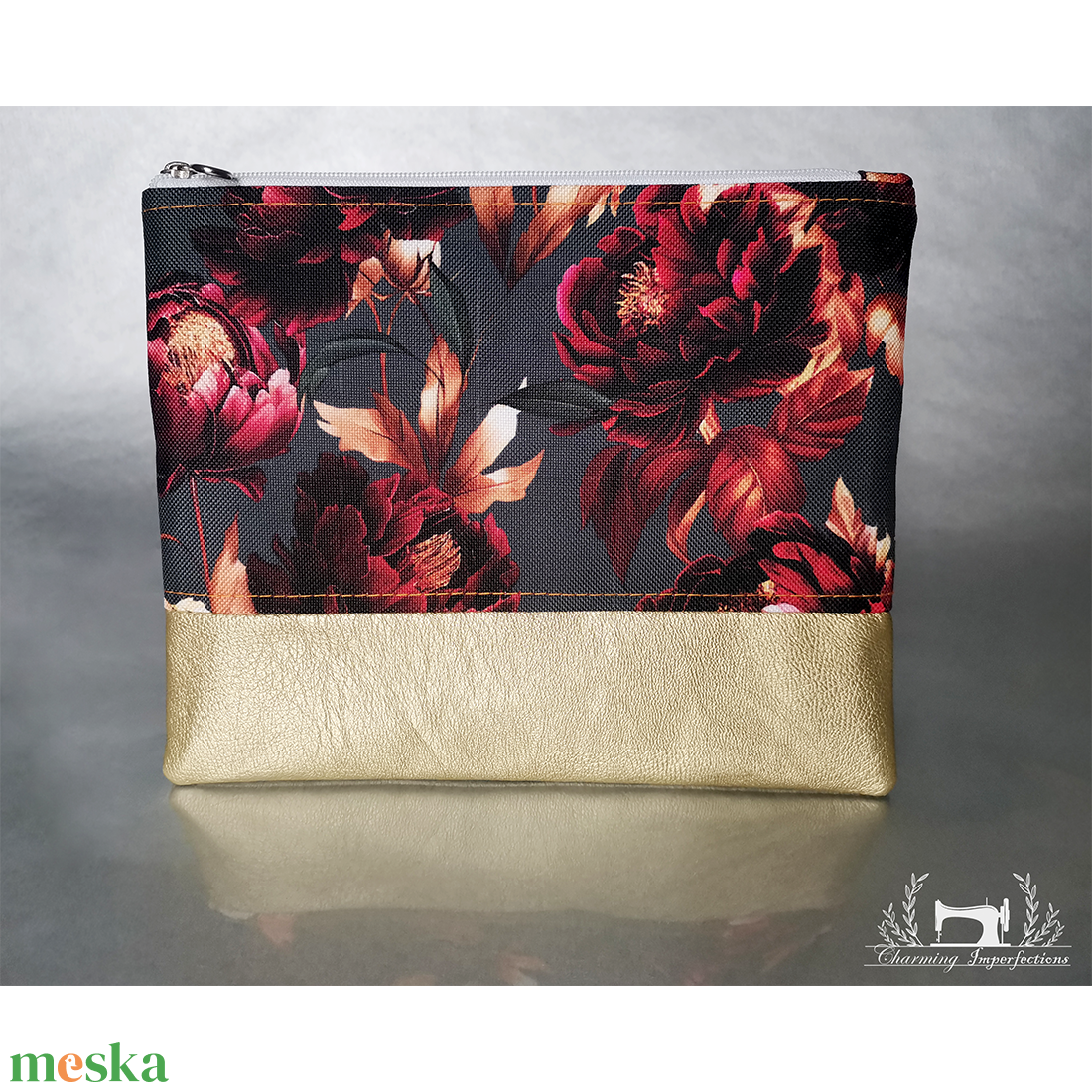 Tűz bazsarózsa - lapos neszeszer / pipere táska - táska & tok - neszesszer - Meska.hu