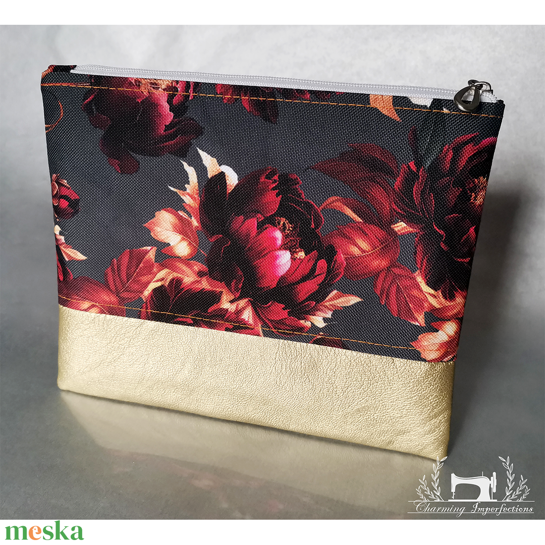 Tűz bazsarózsa - lapos neszeszer / pipere táska - táska & tok - neszesszer - Meska.hu