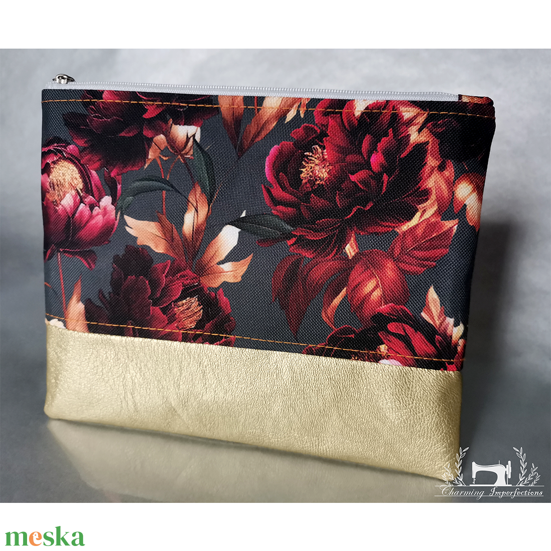 Tűz bazsarózsa - lapos neszeszer / pipere táska - táska & tok - neszesszer - Meska.hu
