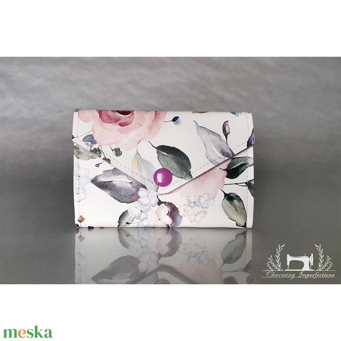 Akvarell rózsék   - parti minitárca - táska & tok - pénztárca & más tok - pénztárca - női pénztárca - Meska.hu