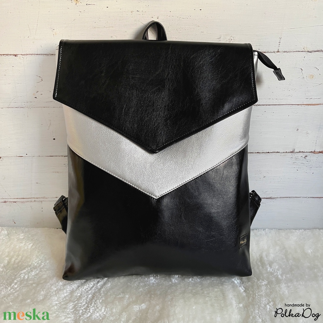 fekete - ezüst metál hátizsák - táska & tok - hátizsák - hátizsák - Meska.hu