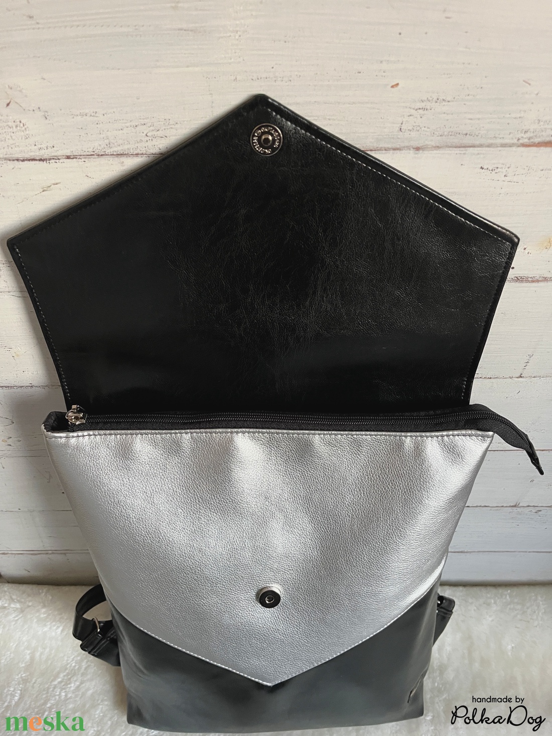 fekete - ezüst metál hátizsák - táska & tok - hátizsák - hátizsák - Meska.hu