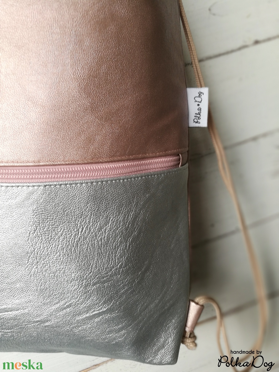 rosegold - ezüst textilbőr gymbag - táska & tok - hátizsák - tornazsák, gymbag - Meska.hu