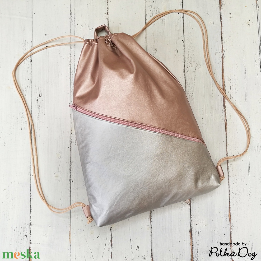 rosegold - ezüst textilbőr gymbag - táska & tok - hátizsák - tornazsák, gymbag - Meska.hu