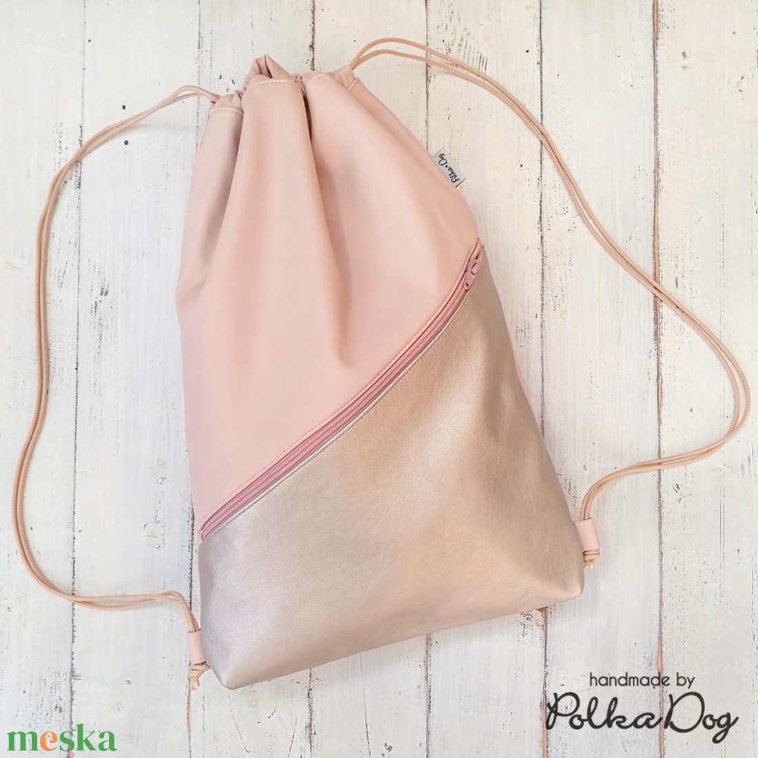 Púder - pezsgő textilbőr gymbag - táska & tok - hátizsák - tornazsák, gymbag - Meska.hu