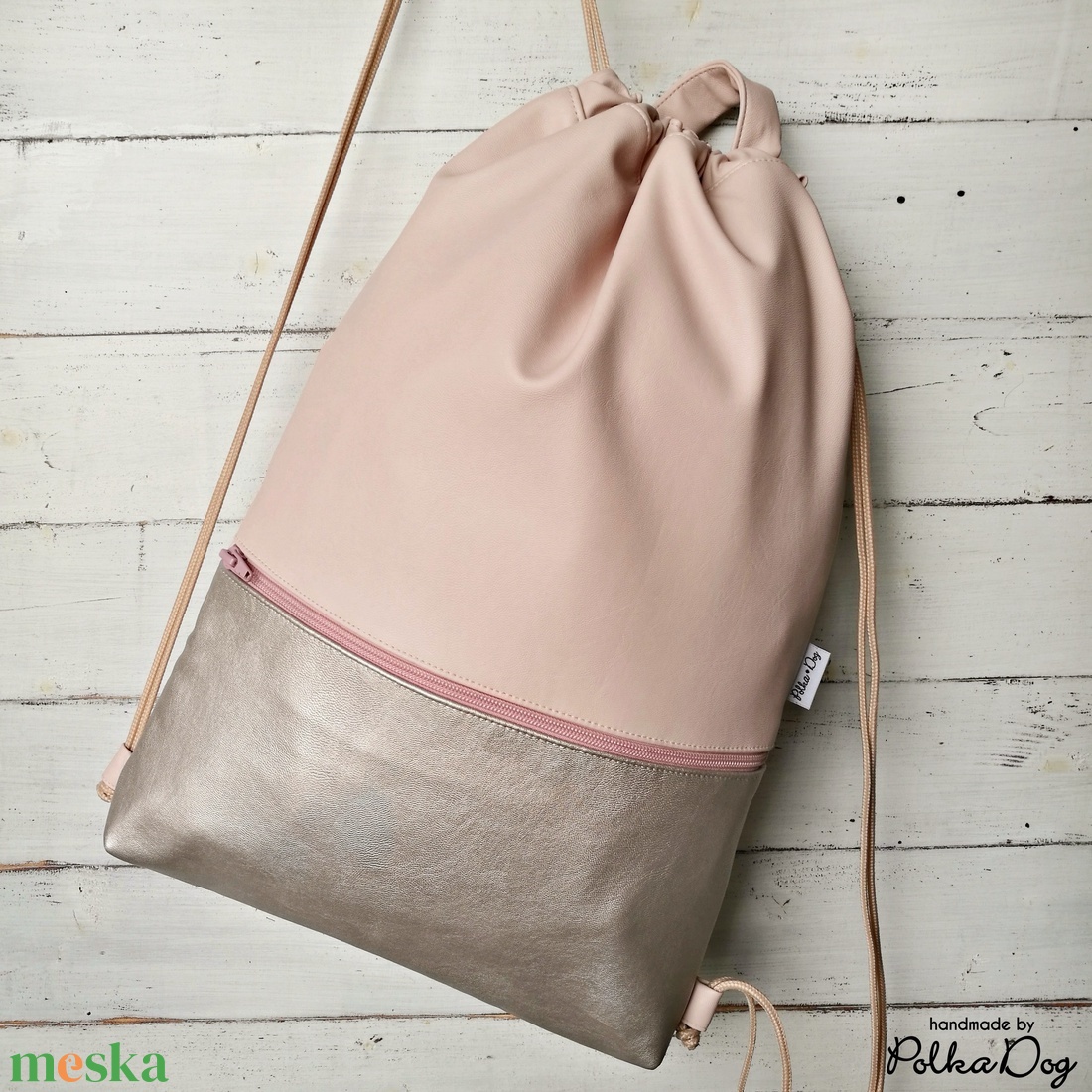 Púder - pezsgő textilbőr gymbag - táska & tok - hátizsák - tornazsák, gymbag - Meska.hu