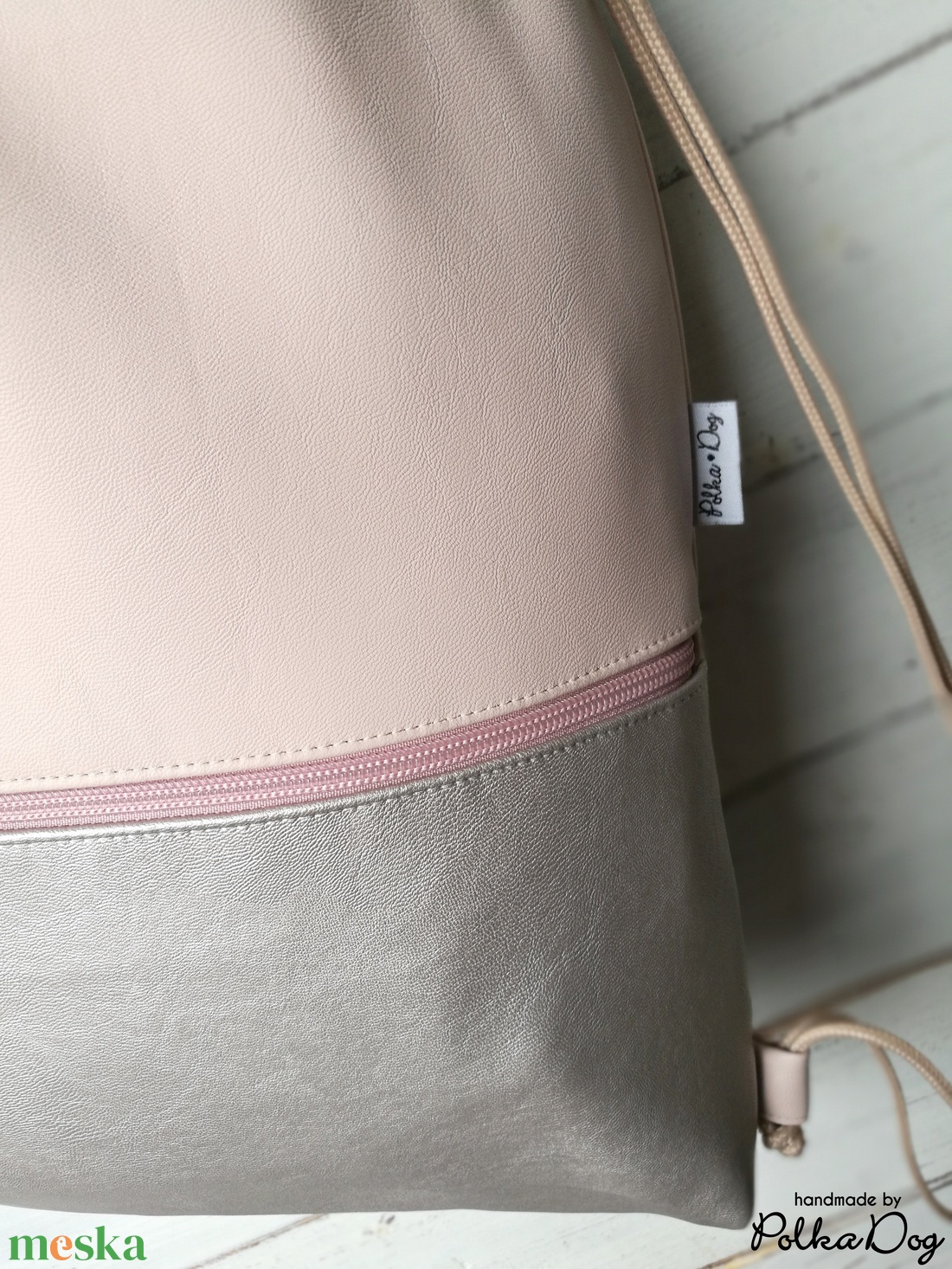 Púder - pezsgő textilbőr gymbag - táska & tok - hátizsák - tornazsák, gymbag - Meska.hu