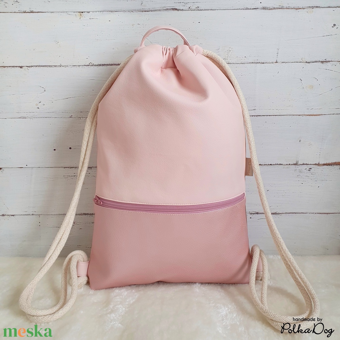 púder - rosé textilbőr gymbag - táska & tok - hátizsák - tornazsák, gymbag - Meska.hu